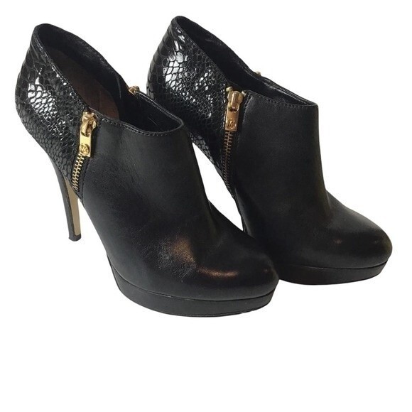 Michael Kors | Leather High Heel Gold Zippered Booties Size 7.5 - Picture 1 of 6